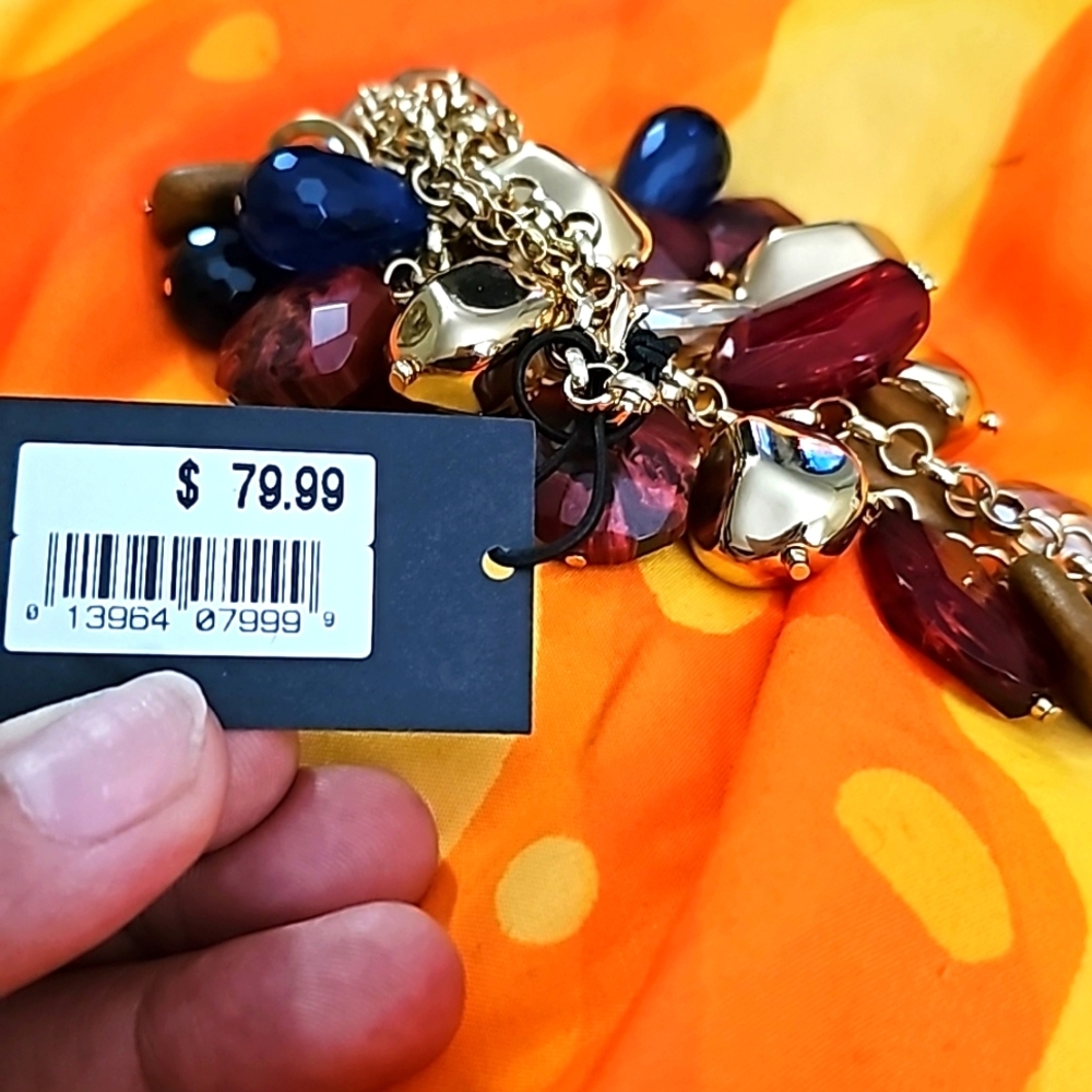 NWT SAKS FITH AVENUE Goldtone And Jewl Necklace - Picture 4 of 8